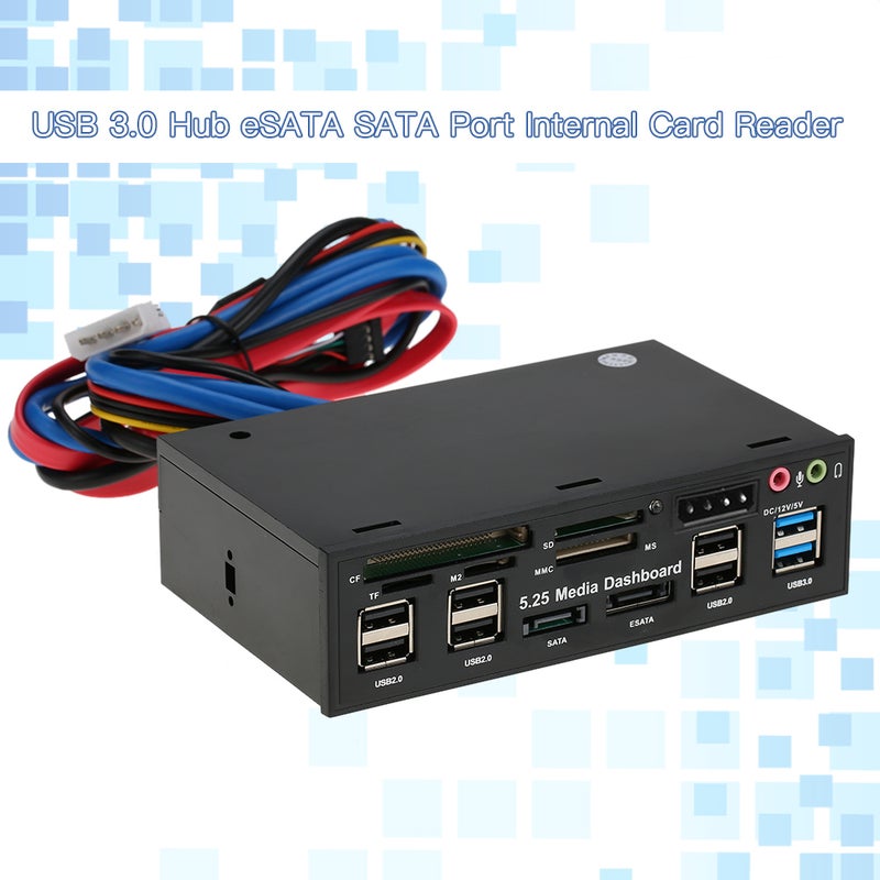 وحدة تجميع USB 3.0 متعددة الوظائف منفذ eSATA و SATA قارئ بطاقات داخلو لوحة التحكم المتقدمة للكمبيوتر اللوحة الأمامية للوسائط الصوتية لبطاقات الذاكرة SD و MS و CF و TF و M2 و MMC تناسب خزانة 5.25 بوصة - Image 2