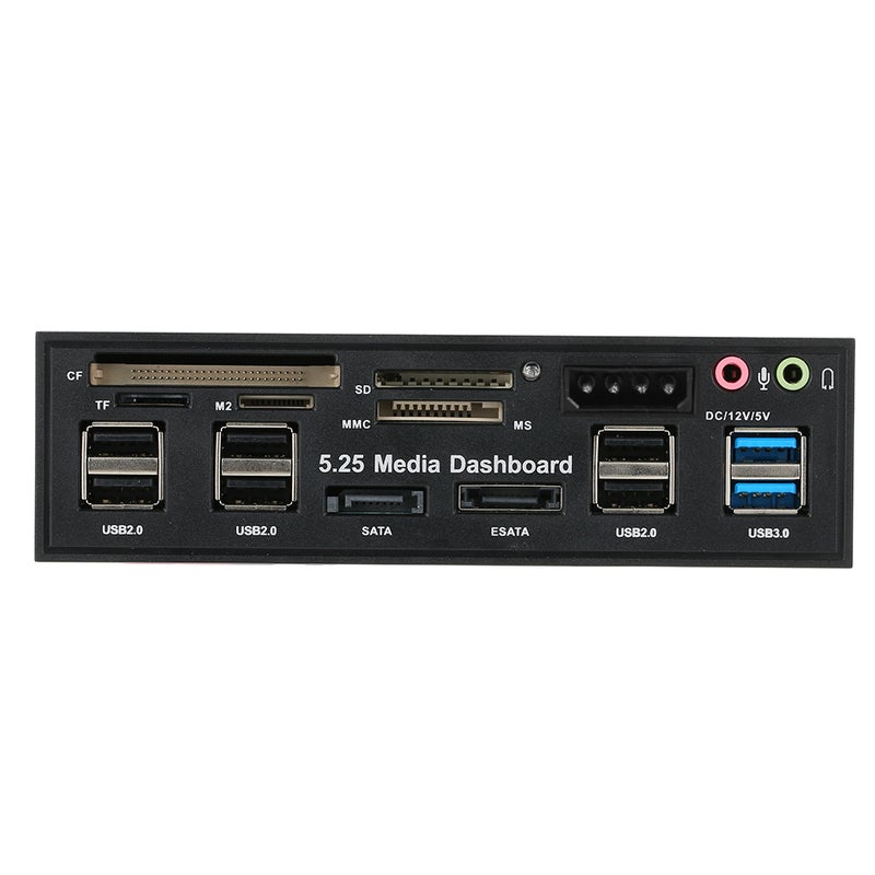 وحدة تجميع USB 3.0 متعددة الوظائف منفذ eSATA و SATA قارئ بطاقات داخلو لوحة التحكم المتقدمة للكمبيوتر اللوحة الأمامية للوسائط الصوتية لبطاقات الذاكرة SD و MS و CF و TF و M2 و MMC تناسب خزانة 5.25 بوصة - Image 1