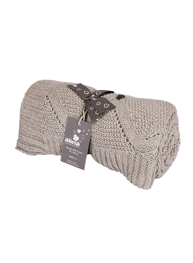 Alina Blanket 100% Cotton Knitted (Mini Moss Bubble Light Grey ) - Image 3