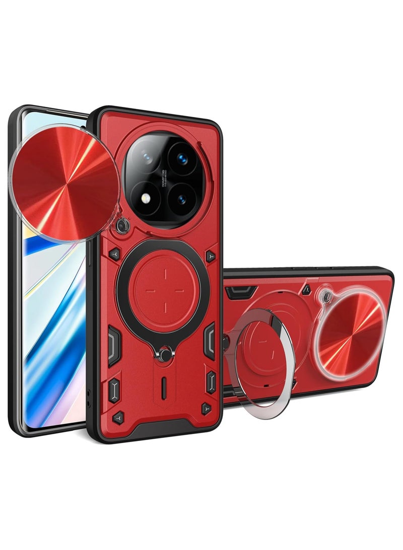 جولدن ماسك شاومى ريدمى نوت 14 برو بلس 5جي (Xiaomi Redmi Note 14 Pro Plus 5G) جراب حماية مع باب جرار لحماية عدسة  الكاميرا المدرعة مدمج بزاوية 360 درجة (احمر)