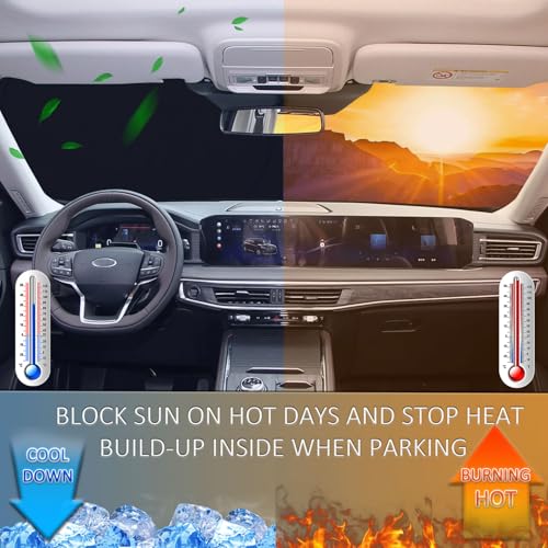 TOPINSTALL واقي شمس قابل للطي بحجم دقيق لسيارة فورد إكسبلورر SUV من 2020-2025، ST XLT، Limited، Platinum، واقي شمس نافذة أمامية مع حقيبة تخزين، واقي شمس زجاج أمامي أكثر سمكًا - Image 4