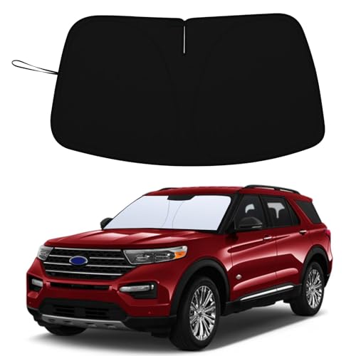 TOPINSTALL واقي شمس قابل للطي بحجم دقيق لسيارة فورد إكسبلورر SUV من 2020-2025، ST XLT، Limited، Platinum، واقي شمس نافذة أمامية مع حقيبة تخزين، واقي شمس زجاج أمامي أكثر سمكًا - Image 1