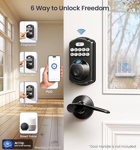 Veise VE012W Built-in WiFi Fingerprint Smart Lock, App Remote Control, No Hub Needed, Keyless Entry, Front Door Smart Deadbolt, Digital Keypad, Auto Lock, IP55 Waterproof, BHMA Grade 3, Matte Black - Image 2