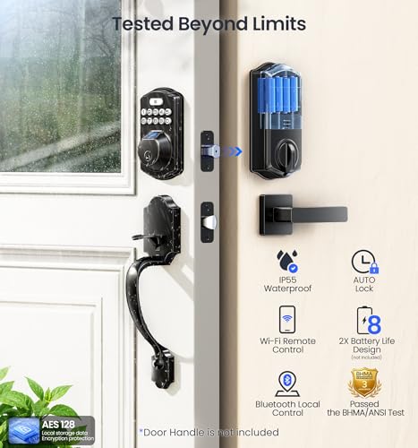 Veise VE012W Built-in WiFi Fingerprint Smart Lock, App Remote Control, No Hub Needed, Keyless Entry, Front Door Smart Deadbolt, Digital Keypad, Auto Lock, IP55 Waterproof, BHMA Grade 3, Matte Black - Image 5