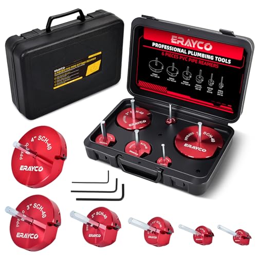 ERAYCO 6PCS PVC Pipe Reamer Kit, Plastic Pipe Fitting Reamer Tool, Fit into Standard 1/2" Drills, PVC Fitting Saver for SCH40 PVC CPVC ABS Pipe (3/4'', 1'', 1-1/2'', 2'', 3'', 4'') - Image 1