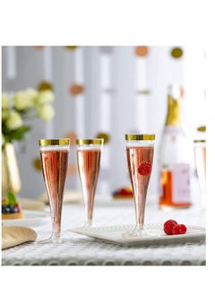 SYOSI Plastic Champagne Flutes Gold Glitter Plastic Cups 6.5 OZ Clear Plastic Cups Tumblers, Fancy Disposable Hard Plastic Cups with Gold Glitter, Premium Wedding Cups Elegant Party Cups Gold 6PCS  - Image 4