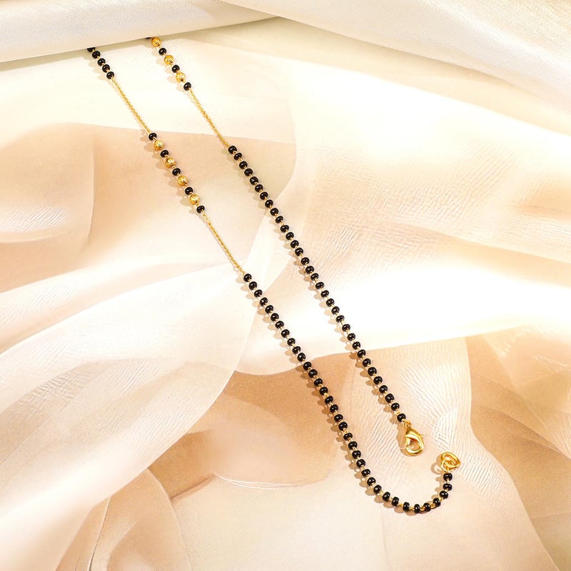 Rubans 18K Gold-Plated White Cubic Zirconia Studded Floral & Teardrop Pendant Mangalsutra with Black & Gold Beaded Chain for Women & Girls – Elegant Daily & Festivals - Image 5