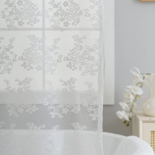 TUDECO White Lace Shower Curtain with Attach Valance, Elegant Floral Shower Curtain Lace for Bathroom Vintage Sheer Scalloped Shower Curtain French Country Bathroom Decor 72 x 72 Inch, 1 Panel - Image 3
