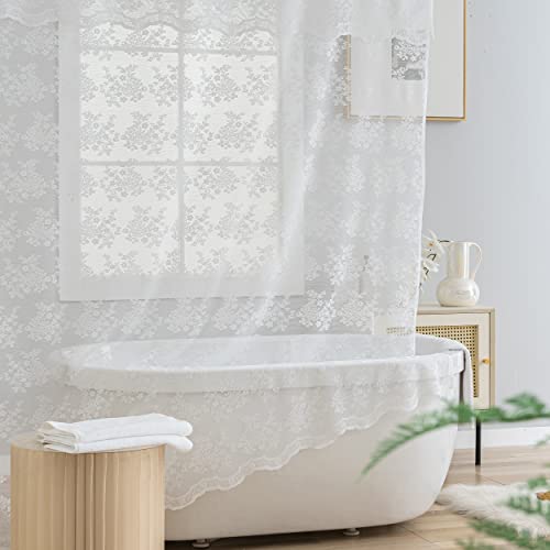 TUDECO White Lace Shower Curtain with Attach Valance, Elegant Floral Shower Curtain Lace for Bathroom Vintage Sheer Scalloped Shower Curtain French Country Bathroom Decor 72 x 72 Inch, 1 Panel - Image 4