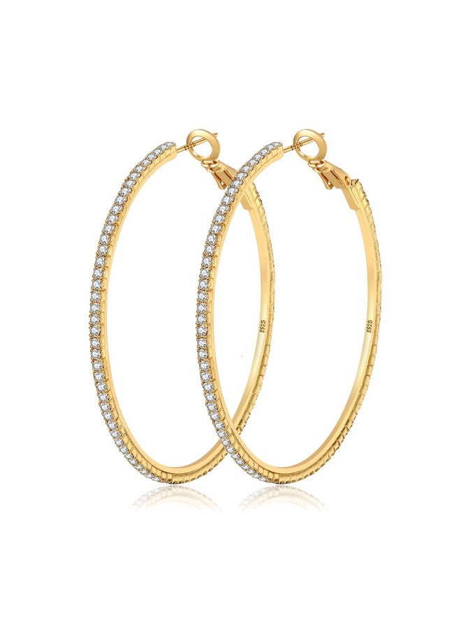 MOROTOLE 14K Gold Rhinestone Hoop Earrings Fashion Thin Big Hoop Earrings Hypoallergenic Gold Hoop Earrings For Women Jewelry Gifts 20/30/40/50/60/70Mm Gold Hoops - Image 1
