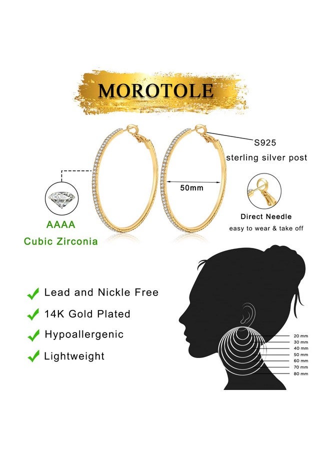 MOROTOLE 14K Gold Rhinestone Hoop Earrings Fashion Thin Big Hoop Earrings Hypoallergenic Gold Hoop Earrings For Women Jewelry Gifts 20/30/40/50/60/70Mm Gold Hoops - Image 3