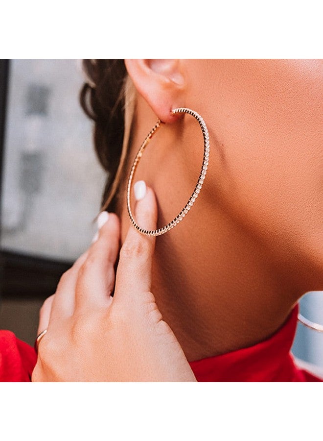 MOROTOLE 14K Gold Rhinestone Hoop Earrings Fashion Thin Big Hoop Earrings Hypoallergenic Gold Hoop Earrings For Women Jewelry Gifts 20/30/40/50/60/70Mm Gold Hoops - Image 4