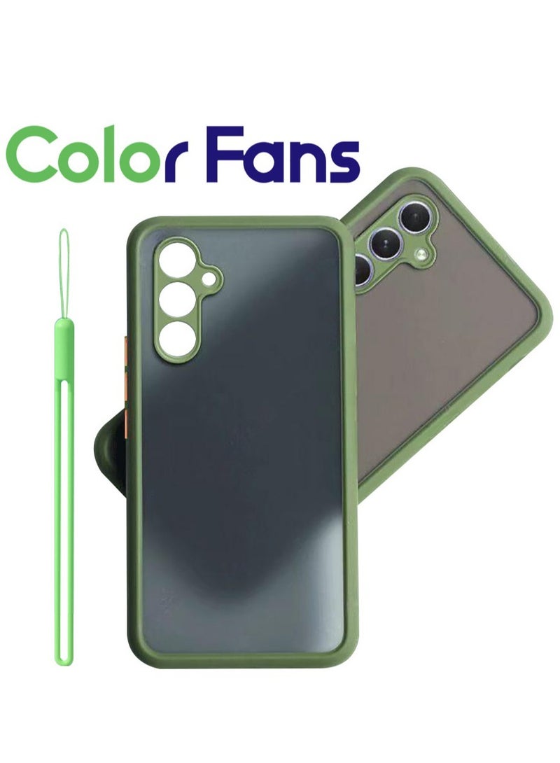 Color Fans Case for Samsung A54 5g Frosted Anti Falling Cover with Mobile Phone Lanyard Green