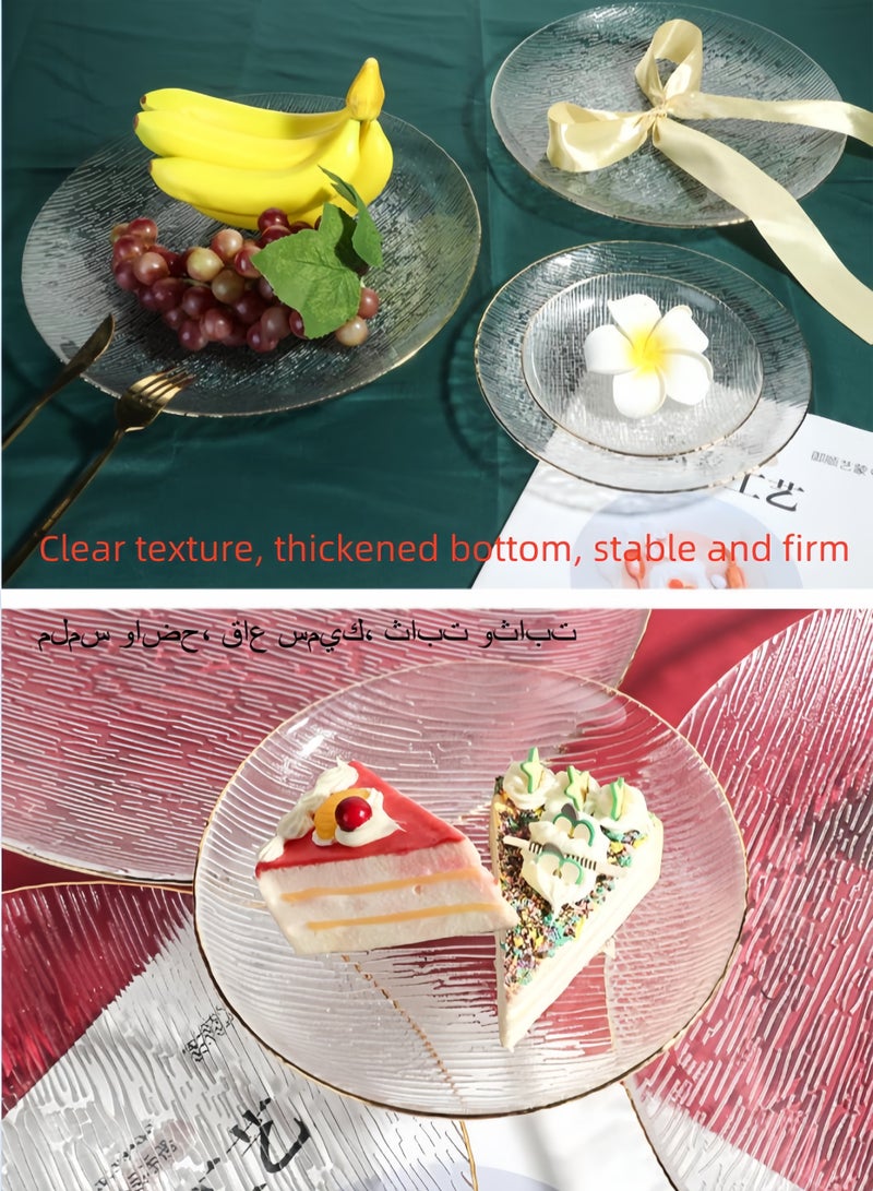 nihao 5-Piece Glass Plates Clear 27x2.7 cm, Lead-free Crystal Glass, Dessert, Salad, Appetizer Plate, Elegant Textured Glass Design, Stackable Plates For Special Occasion, Dishwasher Safe - Gold Edge  - Image 5