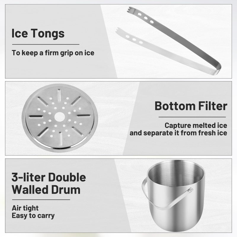 دلو ثلج سعة 3 لترات، دلو ثلج مزدوج الجدران من الفولاذ المقاوم للصدأ، دلو نبيذ مع ملقط وغطاء سميك، سلة تبريد محمولة للحفلات والشواء والبوفيهات - Image 2