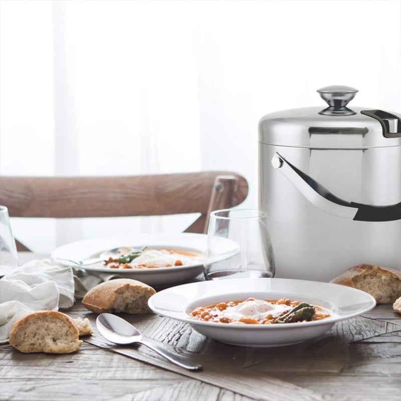 دلو ثلج سعة 3 لترات، دلو ثلج مزدوج الجدران من الفولاذ المقاوم للصدأ، دلو نبيذ مع ملقط وغطاء سميك، سلة تبريد محمولة للحفلات والشواء والبوفيهات - Image 5