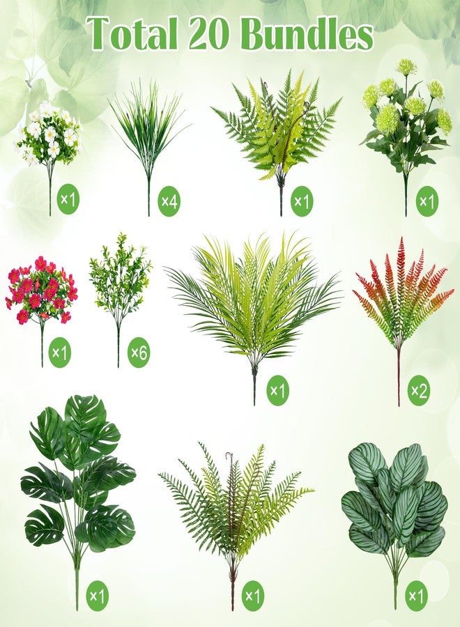 Besteek 20 Pcs Artificial Plants Outdoor Fake Plants UV Resistant Artificial Flowers Greenery Stems Artificial Boston Fern Faux Shrubs Plastic Plants for Garden Porch Planter Window Box Home Decor - Image 2