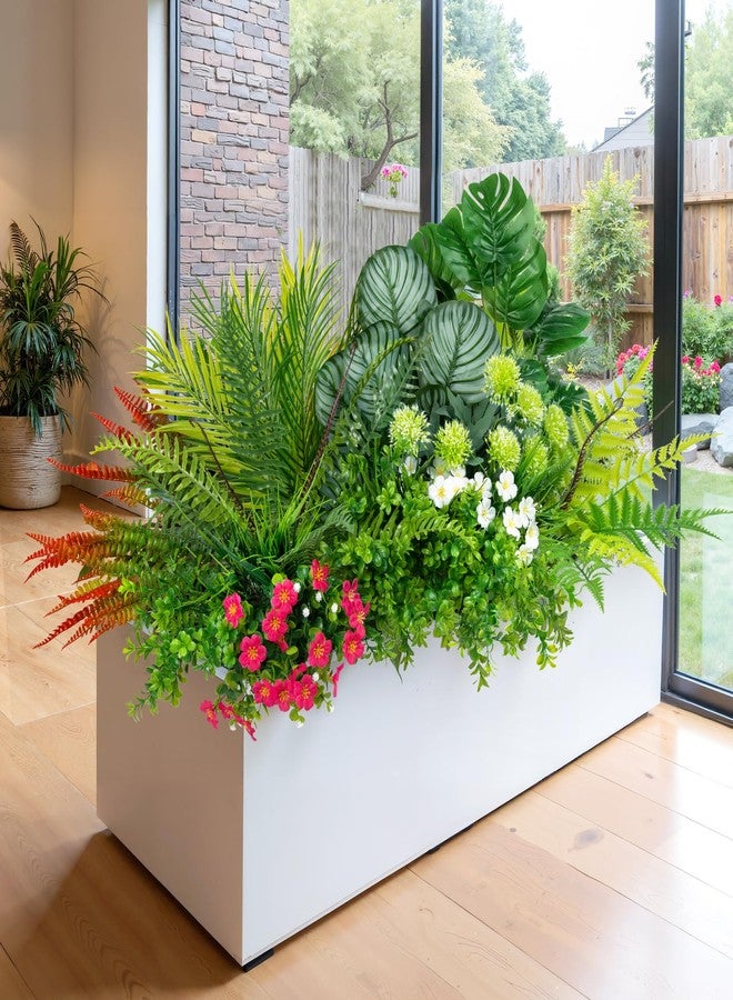 Besteek 20 Pcs Artificial Plants Outdoor Fake Plants UV Resistant Artificial Flowers Greenery Stems Artificial Boston Fern Faux Shrubs Plastic Plants for Garden Porch Planter Window Box Home Decor - Image 4