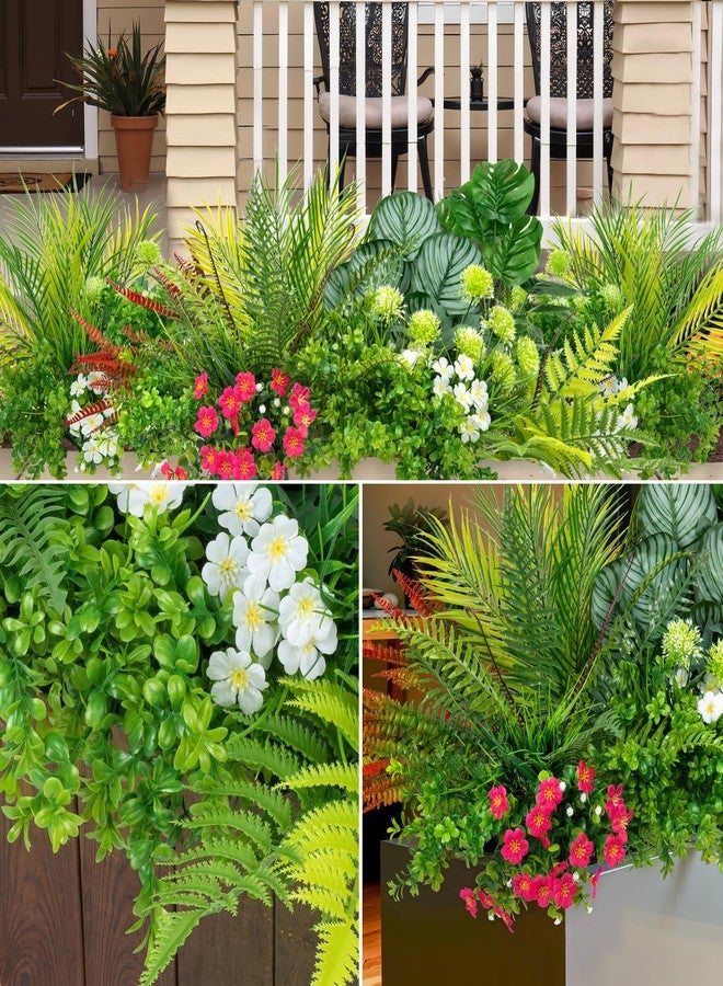 Besteek 20 Pcs Artificial Plants Outdoor Fake Plants UV Resistant Artificial Flowers Greenery Stems Artificial Boston Fern Faux Shrubs Plastic Plants for Garden Porch Planter Window Box Home Decor - Image 3