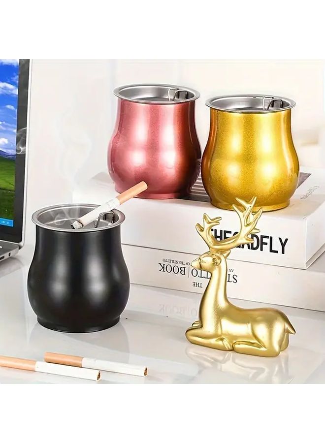 Dark Green Windproof Stainless Steel Ashtray Durable Metal Finish for Car Home Patio - Image 2