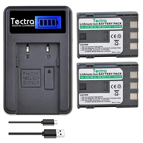 Tectra 2-Pack NB-2L NB-2LH Battery + Rapid LCD Display USB Charger for Canon PowerShot G7 G9 S30 S40 S45 S50 S60 S70 S80 DC410 DC420 VIXIA HF R10 HF R100 HF R11 EOS 350D 400D Digital Rebel XT XTi - Image 1