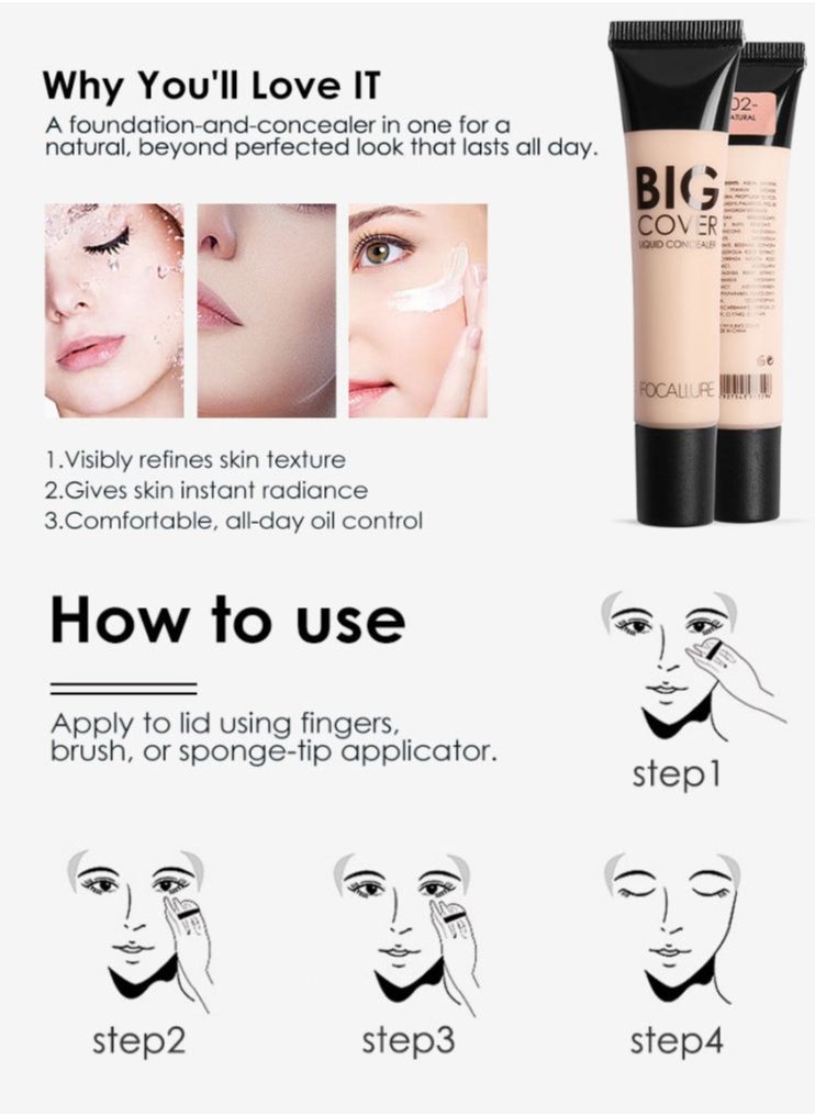 FOCALLURE - Focallure Big Cover Liquid Concealer #02 Natural - Image 1