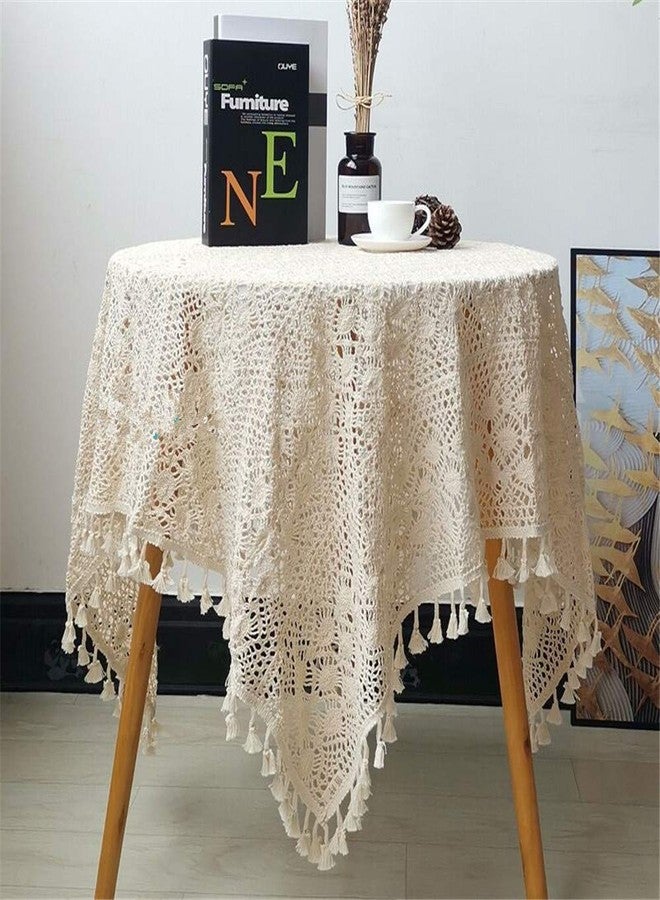 BMIDRUT Vintage Crochet Tablecloths Lace Doilies Cotton Beige Square Tablecloths Table Cover Table Topper Wedding Home Party Decoration - Image 1