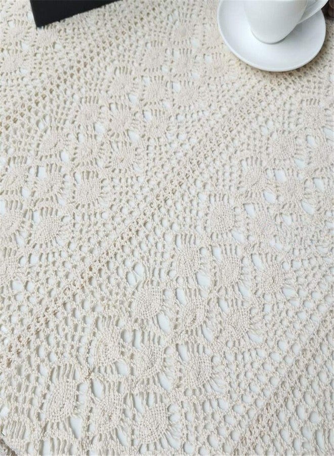 BMIDRUT Vintage Crochet Tablecloths Lace Doilies Cotton Beige Square Tablecloths Table Cover Table Topper Wedding Home Party Decoration - Image 2