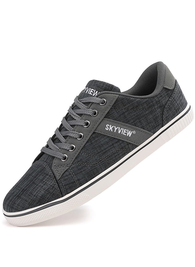 Sky View Mens Casual Shoes Low Top Fashion Canvas Sneakers Breathable Comfort Walking Shoes for Male Grey  - Image 1