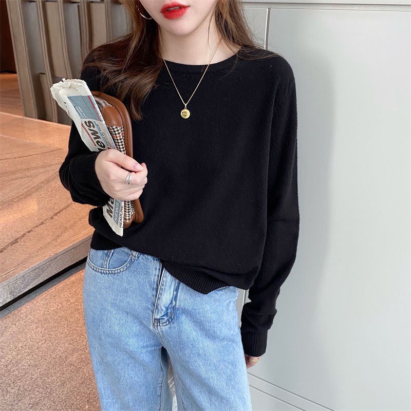 Solid Color All-Match Base Shirt Women'S Style Outer Wearing Round Neck Sweater Stynew Inner Wearing Long Sleeve Knitted Top - Image 4