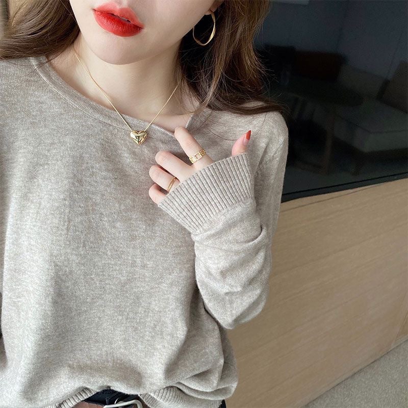 Solid Color All-Match Base Shirt Women'S Style Outer Wearing Round Neck Sweater Stynew Inner Wearing Long Sleeve Knitted Top - Image 5