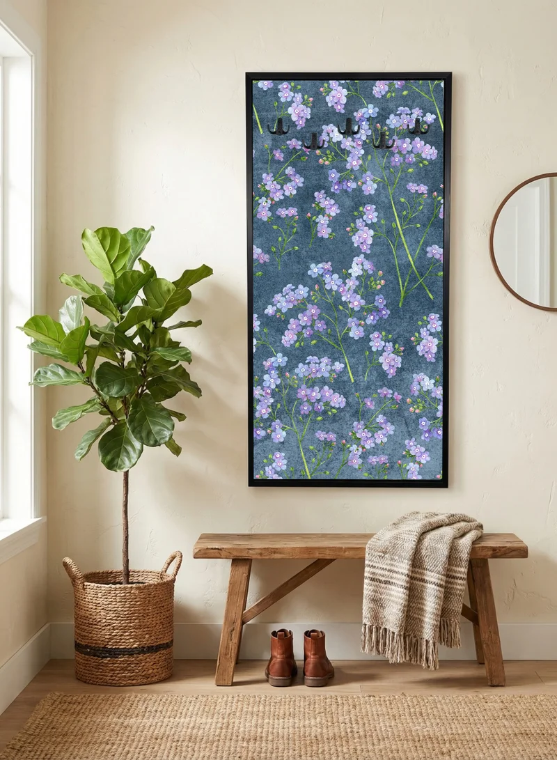 LOWHA Coat Rack Embedded in Floral Design Canvas Wall Art Stretched Over Wooden Frame with Black Floating Frame