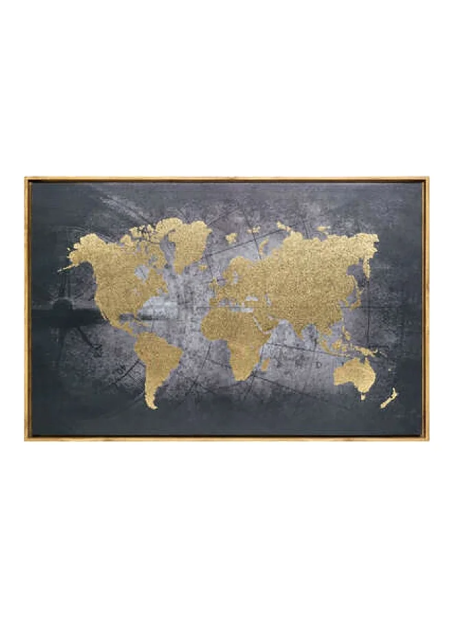 atmosphera Wall Mounted Decorative Easy-Hanging World Canvas Frame Grey and Gold 58 x 88 cm 162269