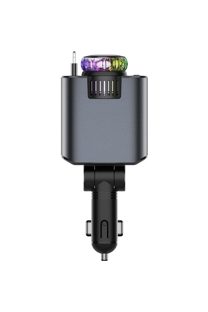 BlueFire Starlight 5-in-1 Retractable Car Charger with Essential Oil Diffuser, Starry Sky LED Ambient Light, Retractable Type-C & iOS Cables + USB-C & USB-A Ports, 45W Fast Charging, Compatible with iPhone 16/15/14, Android, Tablets – Aluminum+PC, Car Air Freshener & Mood Light - Image 1