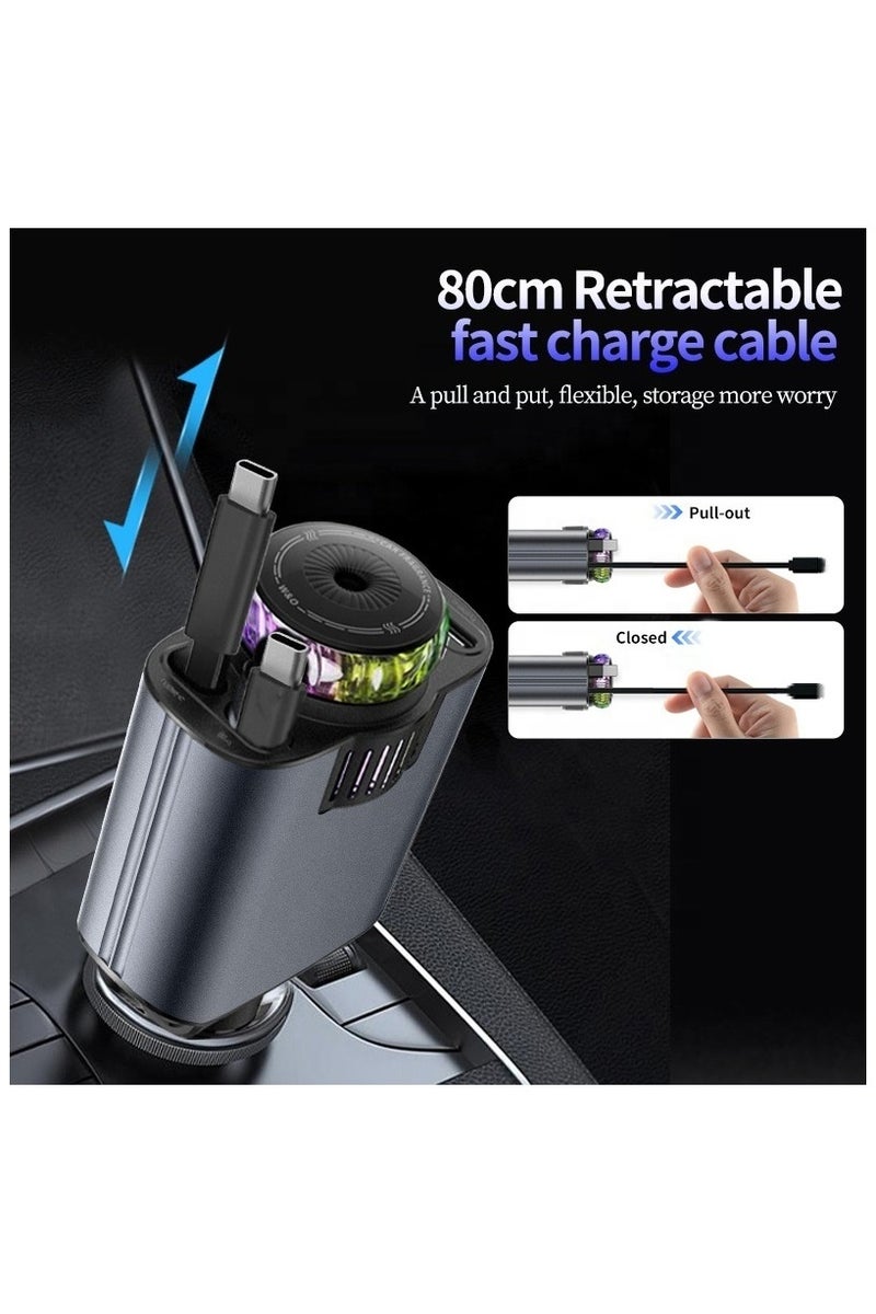 BlueFire Starlight 5-in-1 Retractable Car Charger with Essential Oil Diffuser, Starry Sky LED Ambient Light, Retractable Type-C & iOS Cables + USB-C & USB-A Ports, 45W Fast Charging, Compatible with iPhone 16/15/14, Android, Tablets – Aluminum+PC, Car Air Freshener & Mood Light - Image 4