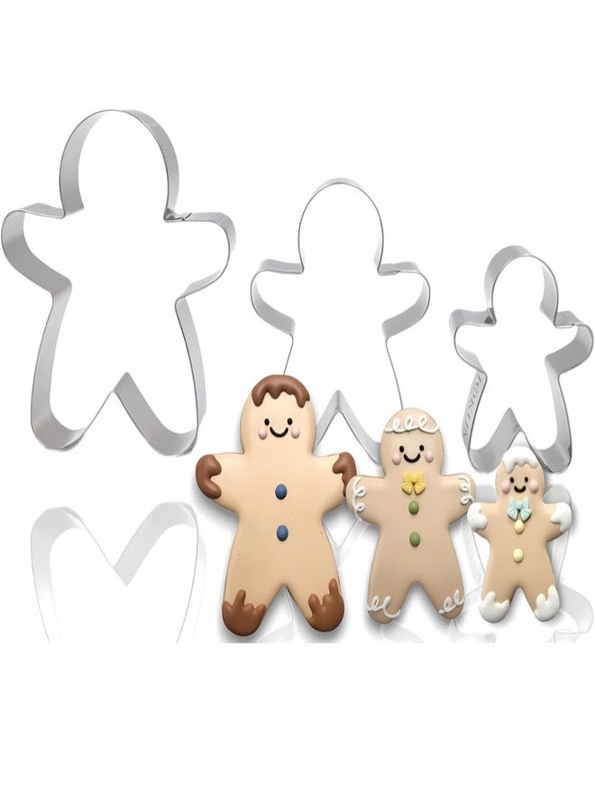 JOKUMO Gingerbread Men Set of 3 Cookie Cutter Set 4” Large Shape Cookie Cutter Mold - 18/0 Stainless Steel - Image 1