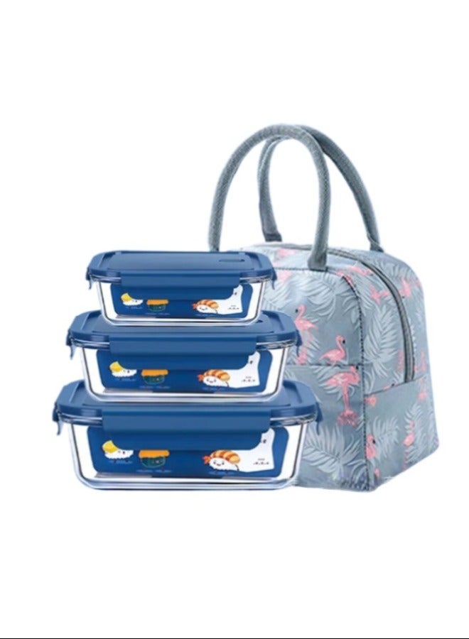 3-pack lunch box microwaveable borosilicate glass lunch box glass food storage container with insulation bag - Image 1