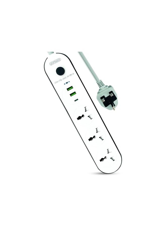 Unipower UNIPOWER 6 IN 1 Power Strip Extension Cord with 6 Outlets, 3 Universal Plug Adapters, 2 USB Ports, 1 Type C, Overload Protector and 3M Bold Extension Cord (Black) with Switch  - Image 2