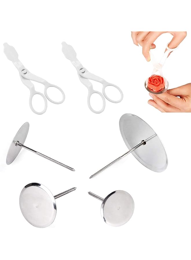 S-TOP 6PCS Cake Flower Nail and Flower Lifters Set, Stainless Steel Cake Cupcake Decor Baking Tools for Icing Flowers Decoration (4 Sizes) - Image 1