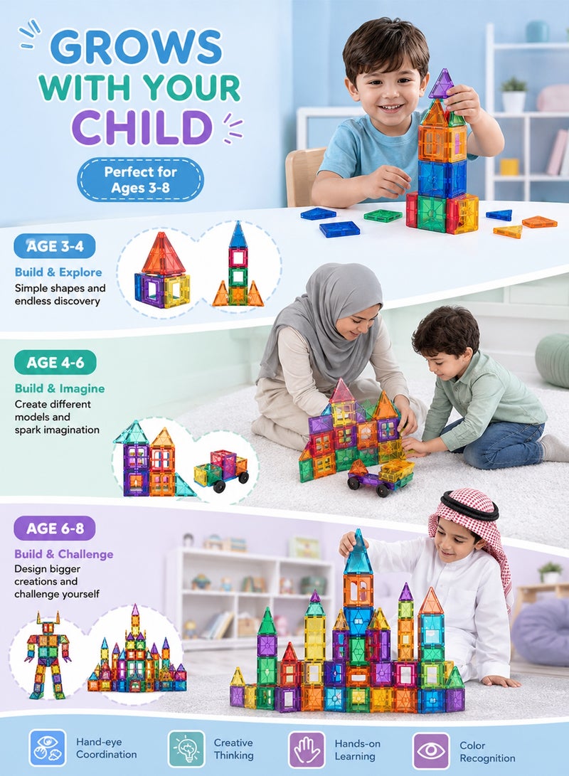 Favarey Magnetic Tiles for Kids 100pcs Magnetic Building Blocks Stronger 3D Magnet Building Tiles Set Toys for 3-8 Year Old Boys Girls Educational Birthday Gifts for Kids Toddlers Age 3+ - Image 2