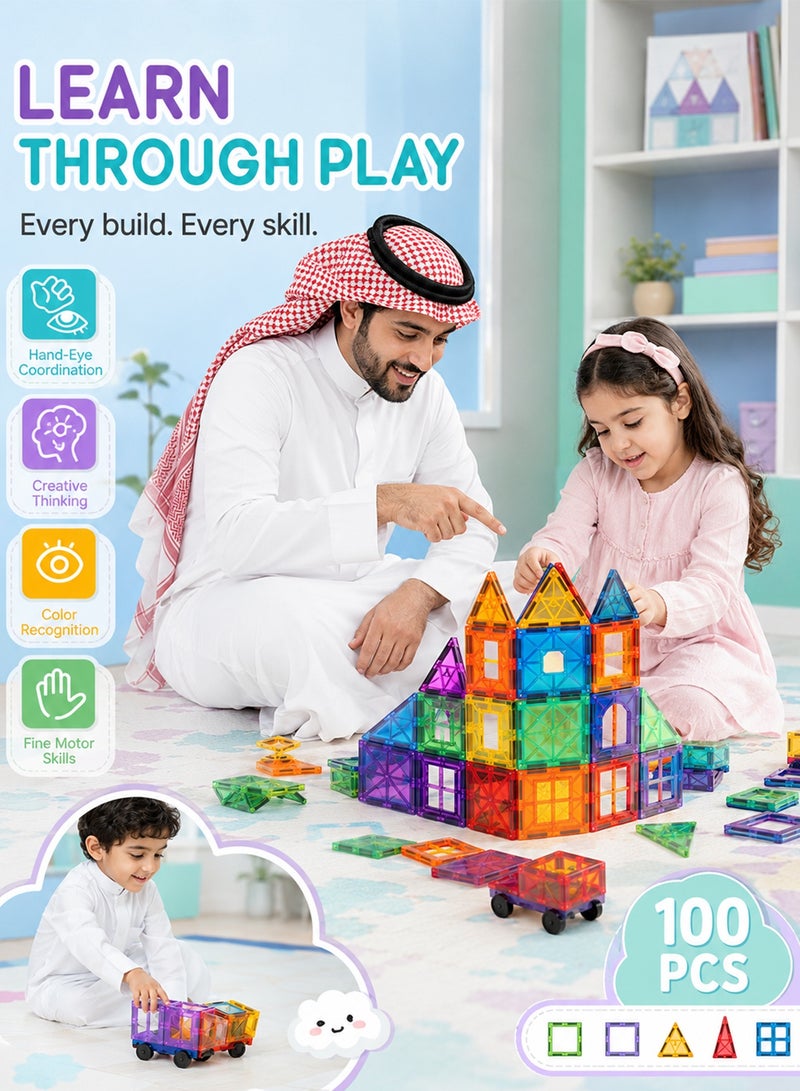 Favarey Magnetic Tiles for Kids 100pcs Magnetic Building Blocks Stronger 3D Magnet Building Tiles Set Toys for 3-8 Year Old Boys Girls Educational Birthday Gifts for Kids Toddlers Age 3+ - Image 5