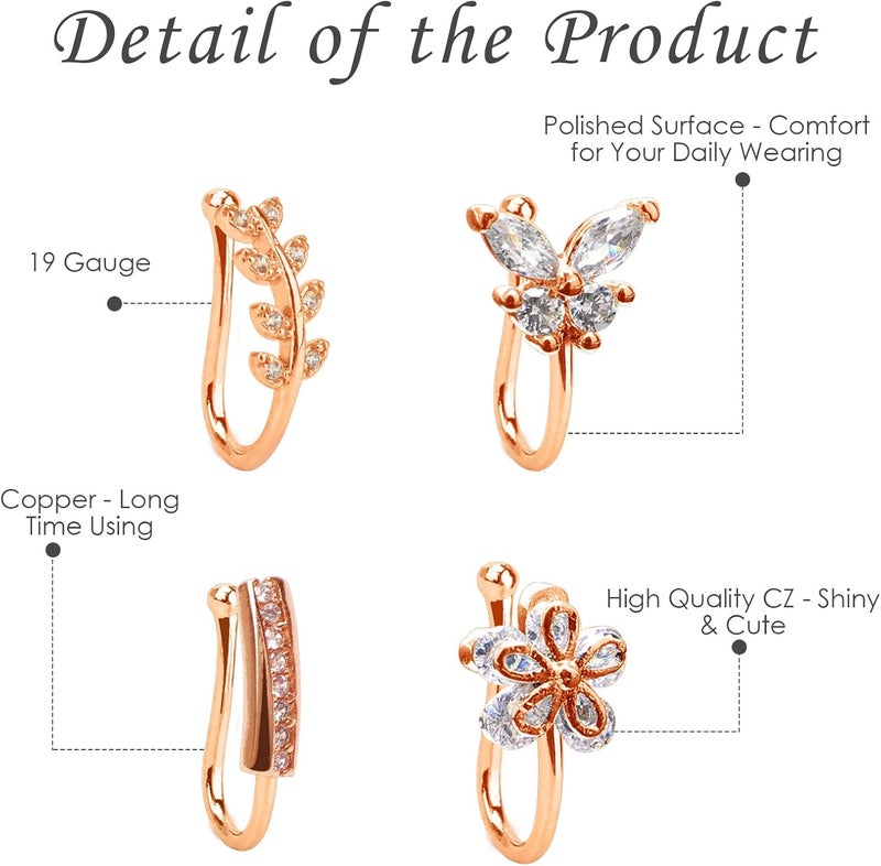 CrazyPiercing Fake Nose Ring CZ African Nose Cuffs Gold/Silver/Rose Gold Faux Septum Nose Rings Clip on Nose Jewelry for Woman Non Pierced Jewelry - Image 2