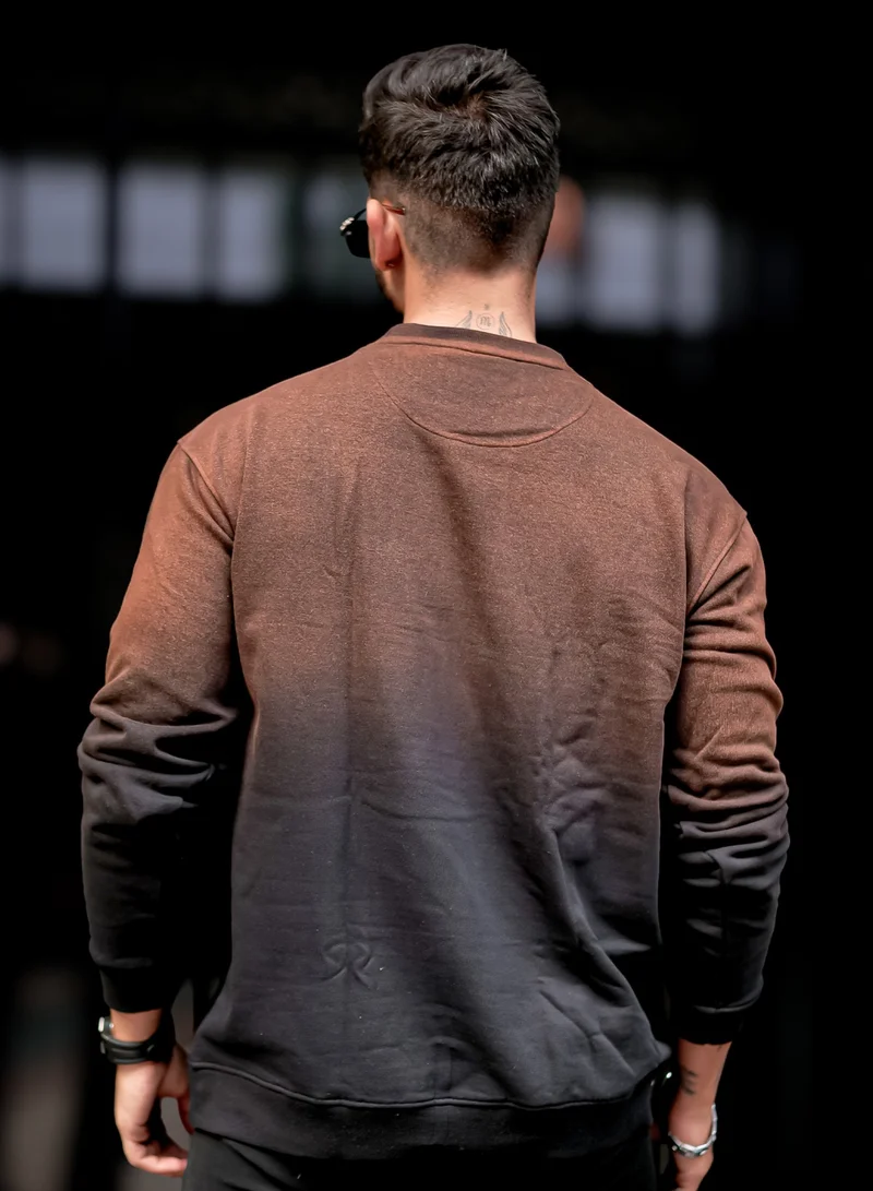 مانياك Maniac Mens Printed Acid Wash Round Neck Full Sleeve Brown Oversized Sweatshirt