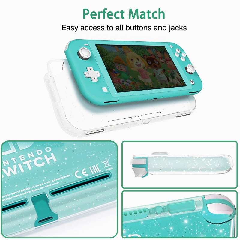 TIKOdirect Carrying Case for Switch lite, Shockproof Portable Travel Bag with Glitter Galaxy cover, Screen Protectors and Cute Leaf Thumb Grips Caps, Animal Crossing Green - Image 4
