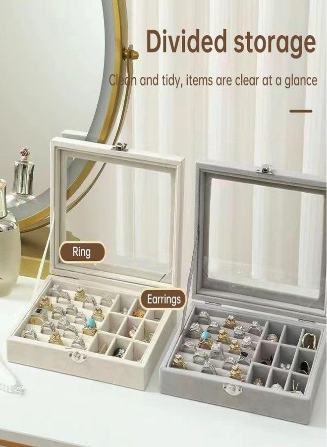 GNEY Luxury Velvet Jewelry Organizer Box with Glass Lid – Ring, Earring & Stud Holder | 20x15x5 cm Travel Jewelry Case with 9 Compartments & Metal Buckle Lock – Elegant Jewelry Storage for Women & Girls - Image 4