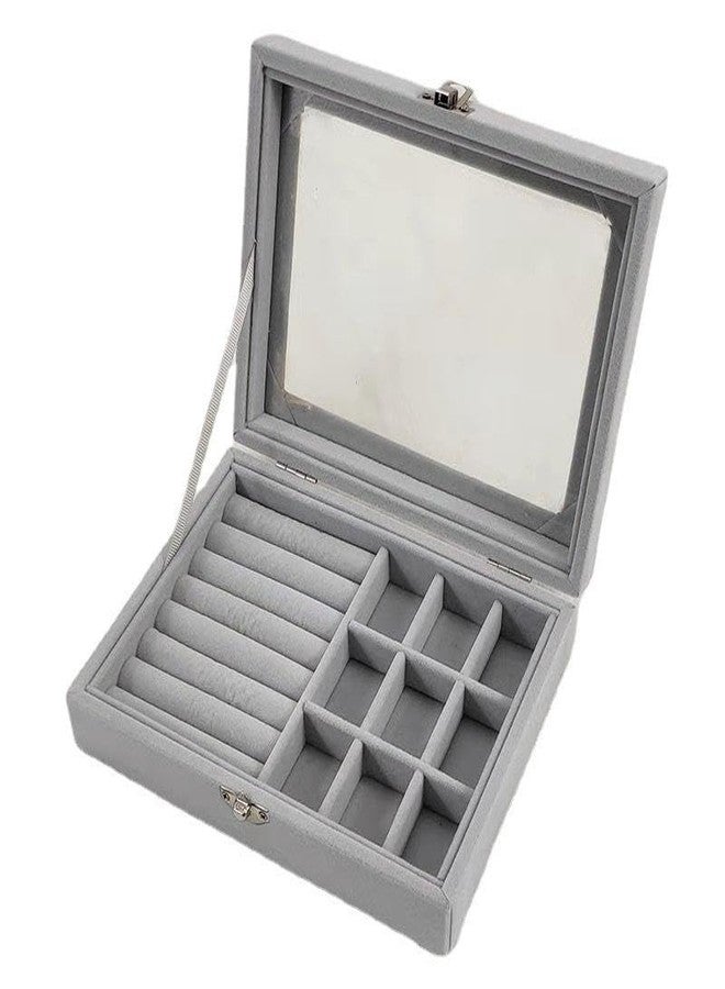 GNEY Luxury Velvet Jewelry Organizer Box with Glass Lid – Ring, Earring & Stud Holder | 20x15x5 cm Travel Jewelry Case with 9 Compartments & Metal Buckle Lock – Elegant Jewelry Storage for Women & Girls - Image 1
