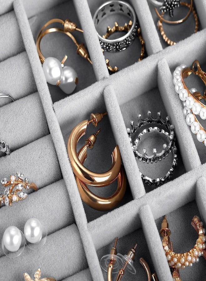 GNEY Luxury Velvet Jewelry Organizer Box with Glass Lid – Ring, Earring & Stud Holder | 20x15x5 cm Travel Jewelry Case with 9 Compartments & Metal Buckle Lock – Elegant Jewelry Storage for Women & Girls - Image 5