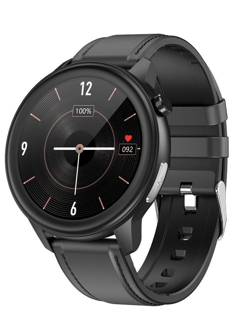 AROAQ E80 Smart Watch, Ai Artificial Intelligence Fitness Tracker Watch, Touch Screen Durable Health Monitoring Watch With ECG Body Temperature, Blood Pressure Oxygen Heart Rate Monitoring,(black leather) - Image 1