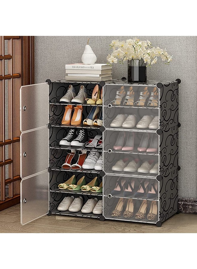 Zemic DIY Portable Shoe Rack for Home Plastic Shelves Household, Shelf Shoe Rack with Dustproof Door for Heels/Slippers/Boots for Entryway or Bedroom (Black, 12-Shelf-6-Door) - Image 1