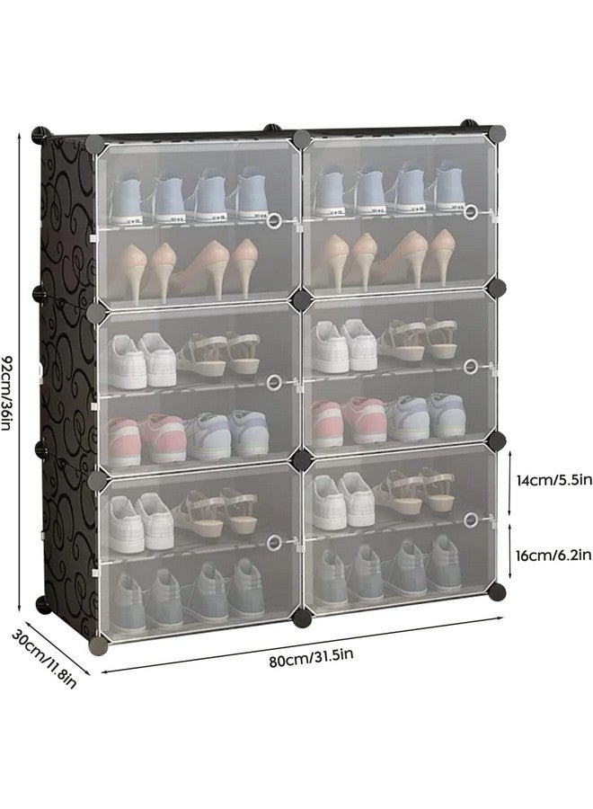 Zemic DIY Portable Shoe Rack for Home Plastic Shelves Household, Shelf Shoe Rack with Dustproof Door for Heels/Slippers/Boots for Entryway or Bedroom (Black, 12-Shelf-6-Door) - Image 2